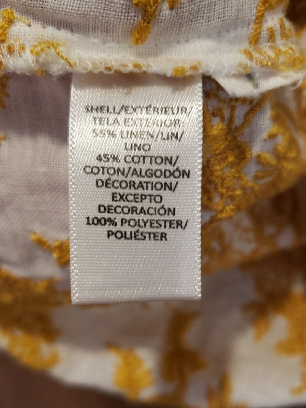 LOFT Linen/Cotton Textured White Top with Mustard Floral Embroidery - Picture 8 of 8